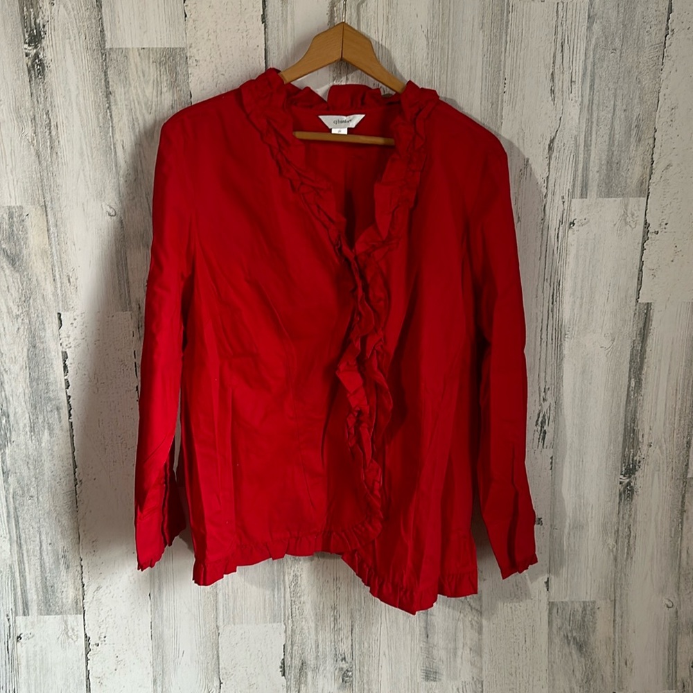 - #DD42 red button up blouse CJ Banks 2x